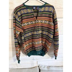 VTG GAP 90s Celtic / Scandinavian Cardigan Sweater Top Funky Size Small
